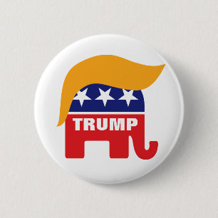 Donald Trump Hair GOP Elephant-Logo Button