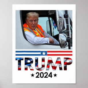 Donald Trump in Garbyge Truck Team Garage für Trum Poster