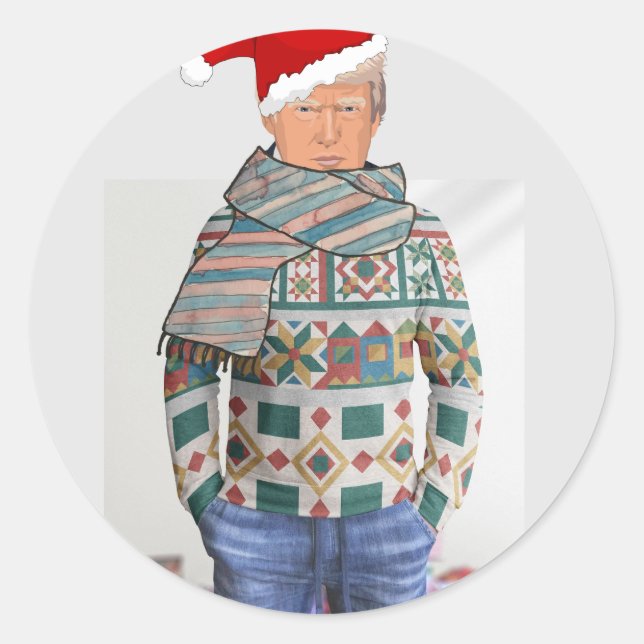 DONALD TRUMP in Weihnachts-Pullover-Aufklebern Runder Aufkleber (Vorderseite)