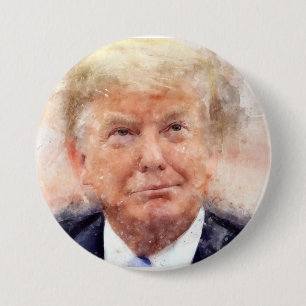 Donald Trump lächelt Porträt Aquarell Button