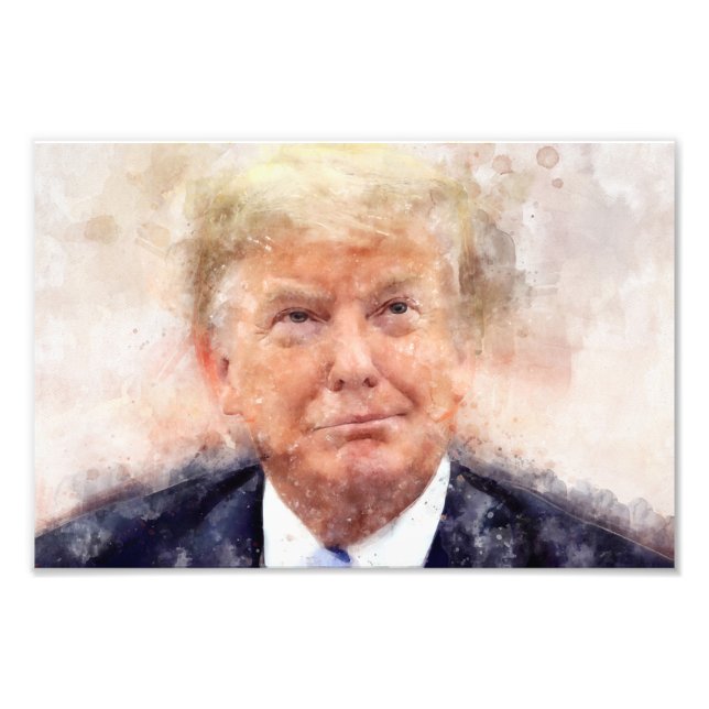 Donald Trump lächelt Porträt Aquarell Fotodruck (Vorne)
