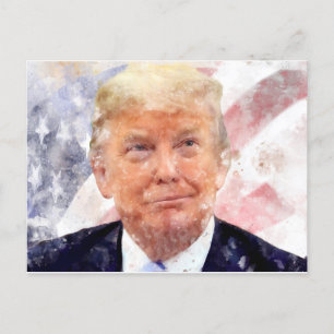 Donald Trump lächelt unter amerikanischer Flagge Postkarte