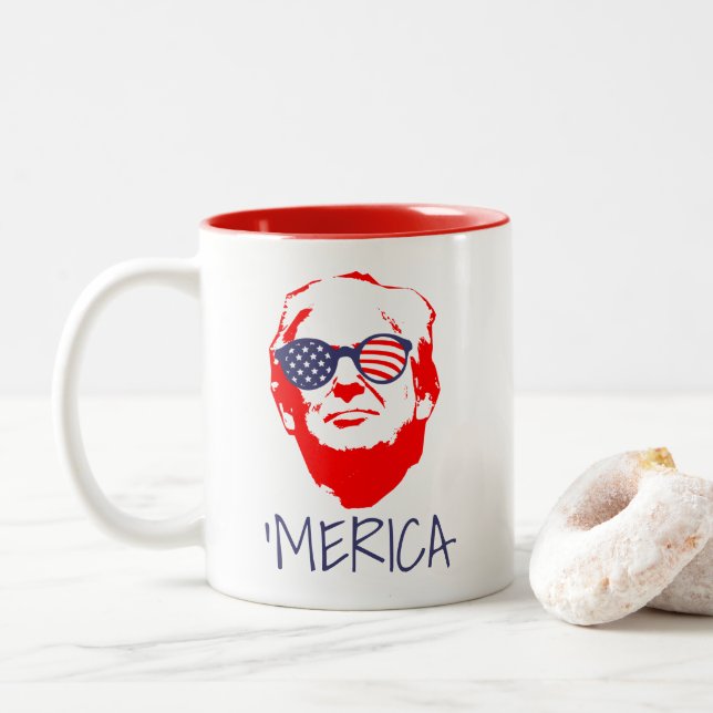 Donald Trump 'Merica Zweifarbige Tasse (Mit Donut)