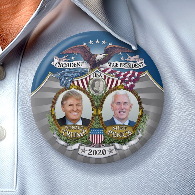 Donald Trump & Mike Pence Jugate Foto Blue 2020 Button (Collectible Campaign Button - 2020 Election Trump Pence)