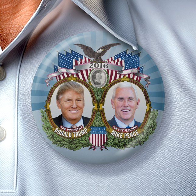 Donald Trump & Mike Pence Jugate Foto Blue Design Button (Collectible Campaign Button - 2016 Election Trump Pence)