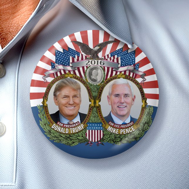 Donald Trump & Mike Pence Jugate Foto Red Blue Button (Collectible Campaign Button - 2016 Election Trump Pence)