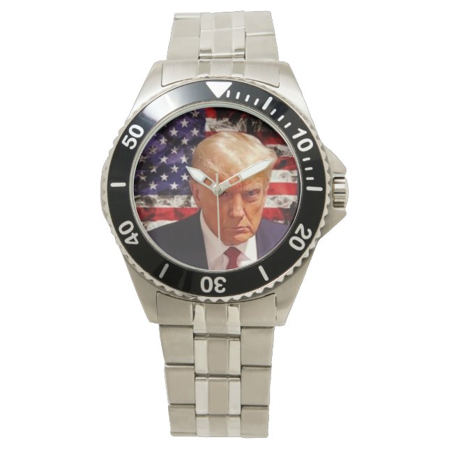 Donald Trump Patriotic Mugshot Art Watch Armbanduhr (Vorderseite)