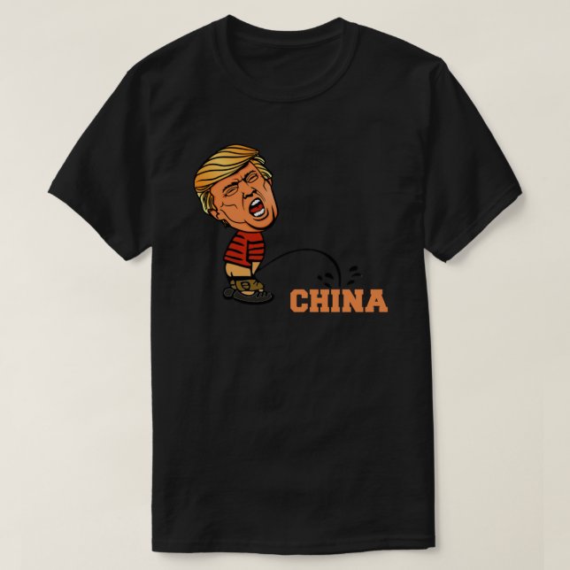 Donald Trump pisst auf China Sticker T-Shirt (Design vorne)