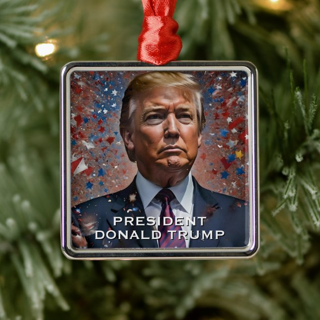 Donald Trump Präsident Modern Portrait Ornament Aus Metall (Baum)