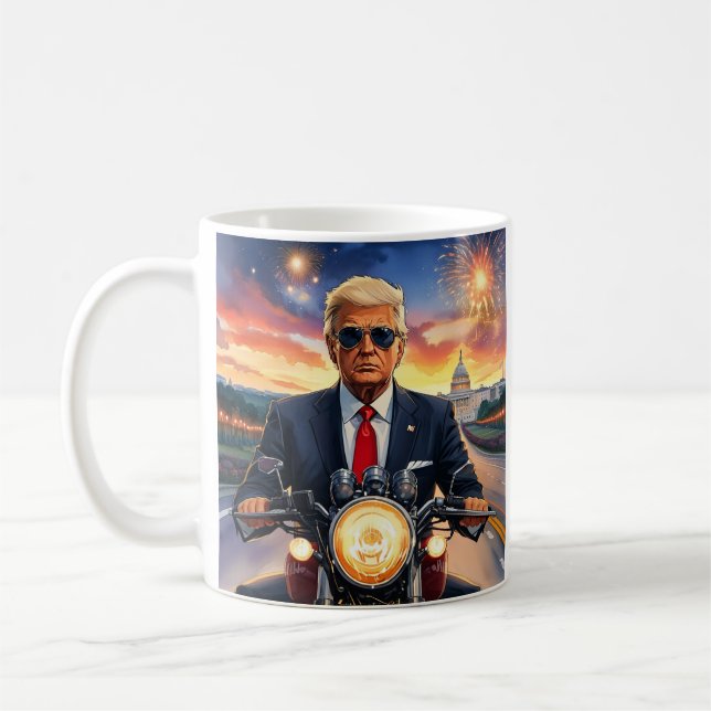 Donald Trump Riding Motorrad US Hauptstadt Feuerwe Kaffeetasse (Links)
