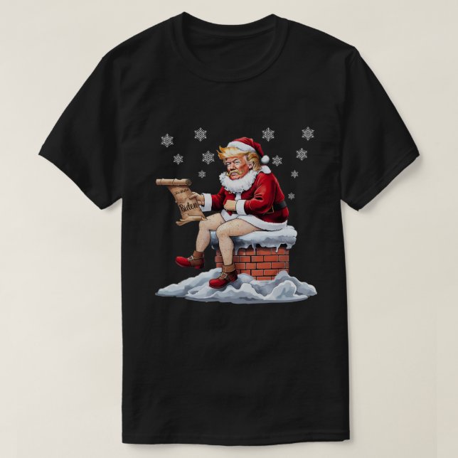Donald Trump Santa Kackte den Kaminbiden nieder T-Shirt (Design vorne)