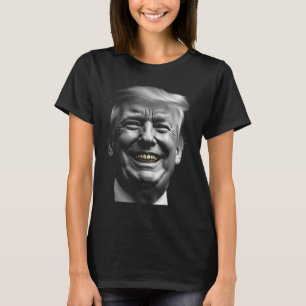 Donald Trump Schwarz-Weiß-Porträt – Gold Grill T-Shirt