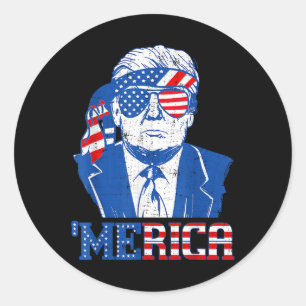 Donald Trump Shirt Merica Trump Sungl US Flag 4. Runder Aufkleber