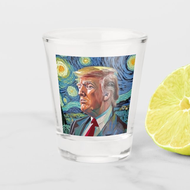Donald Trump Starry Night Van Gogh Art Style 2024 Schnapsglas (Vorderseite)