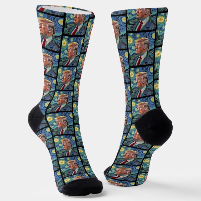 Donald Trump Starry Night Van Gogh Art Style 2024 Socken (Gewinkelt)