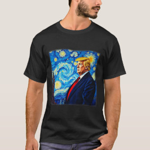 Donald Trump Sternennacht Kunst Van Gogh Stil Poli T-Shirt