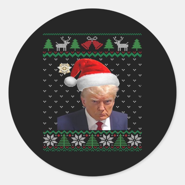 Donald Trump Tasse Shot Ugly Christmas Runder Aufkleber (Vorderseite)