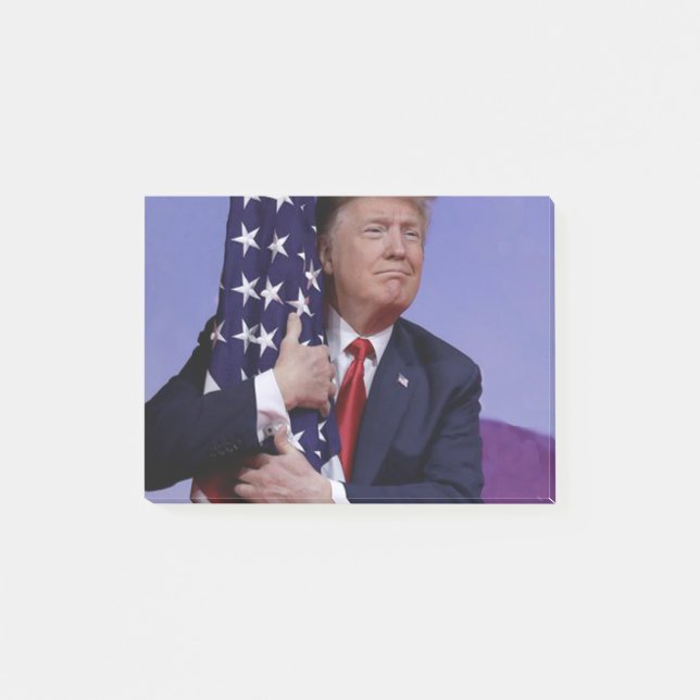 Donald Trump und die US-Flagge Post-it Klebezettel (Vorderseite)