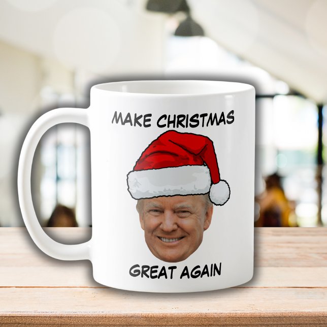 Donald Trump-Weihnachtsmannmütze macht Weihnachten Kaffeetasse (Von Creator hochgeladen)