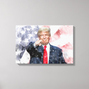 Donald Trump weist auf amerikanische Flagge Leinwanddruck