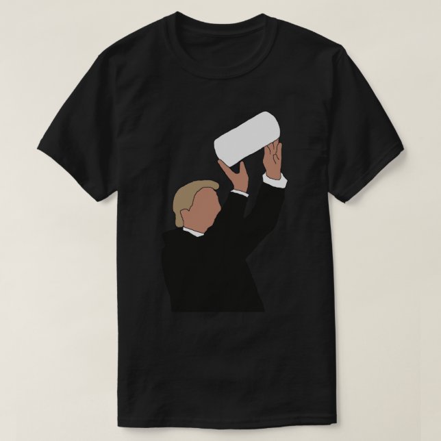 Donald Trump wirft Papierhandtücher auf Aufkleber T-Shirt (Design vorne)