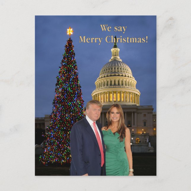 Donald und Melania: Wir sagen Frohe Weihnachten! Postkarte (Vorderseite)