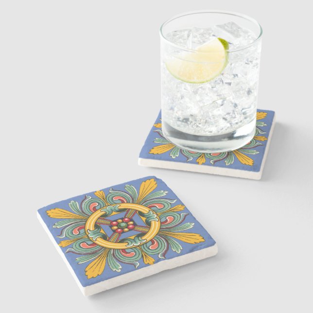 Donau Blau viktorianisches Fliesendesign Steinuntersetzer (Seitenansicht)