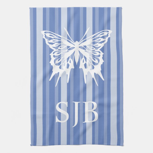 Donau Viktorianisch Strip Butterfly Monogramm Geschirrtuch (Vertikal)