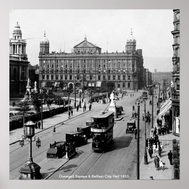 Donegall Square, Belfast City Hall 1910 N. Irland Poster (Vorne)