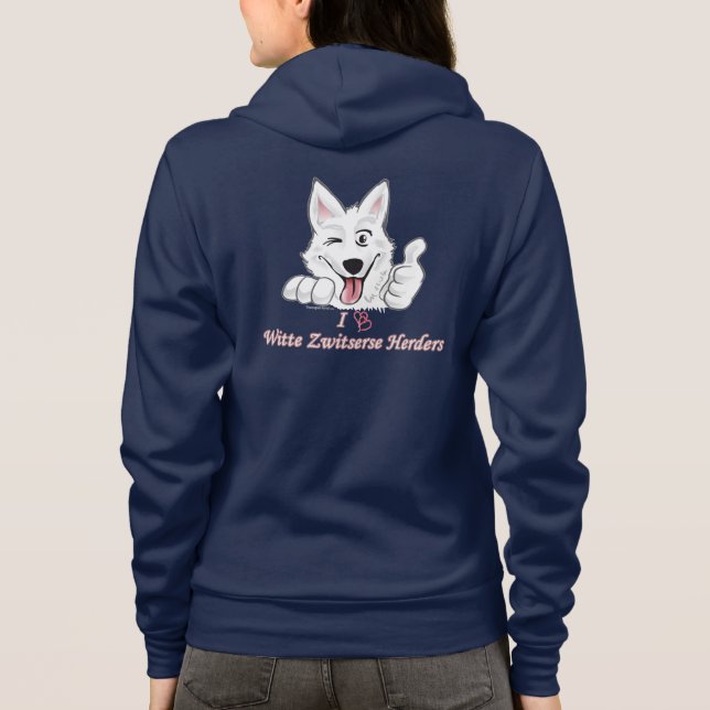 Donkere Hoodie met Zwitserse Witte Herder (Rückseite)