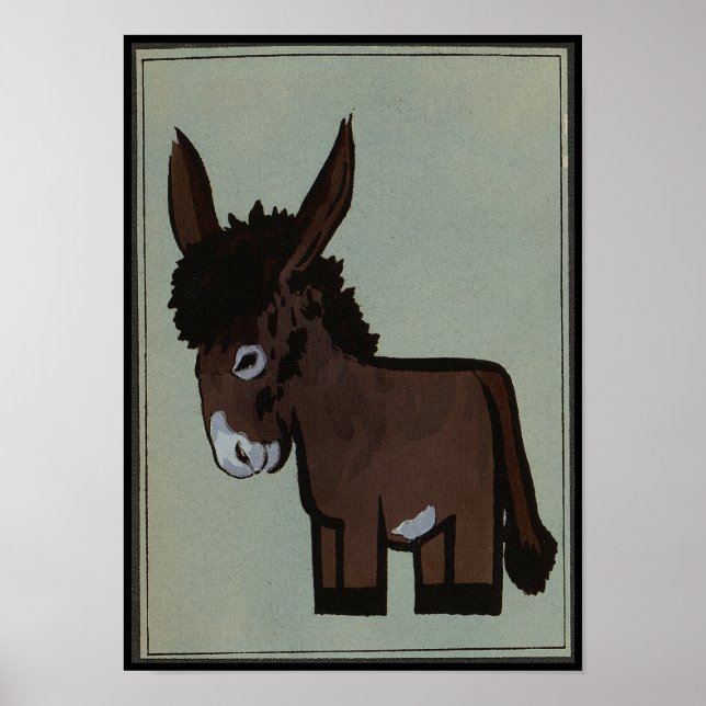 Donkey - Antike, farbenfrohe Buchillustration Poster (Vorne)