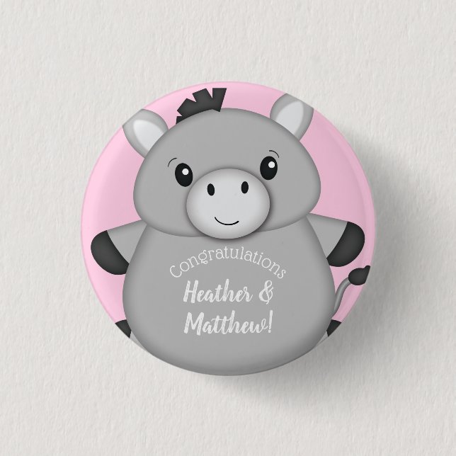 Donkey Baby Dusche Rosa Button (Vorderseite)