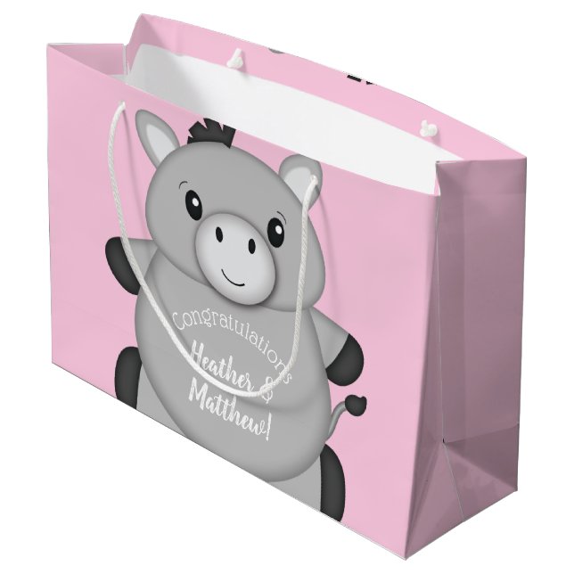 Donkey Baby Dusche Rosa Große Geschenktüte (Rückseite Schrägansicht)