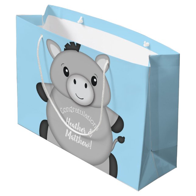 Donkey Baby Shower Blue Große Geschenktüte (Rückseite Schrägansicht)