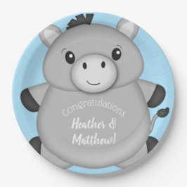 Donkey Baby Shower Blue Pappteller