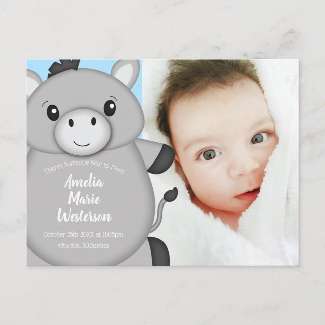 Donkey Baby Shower Blue Postkarte (Vorderseite)