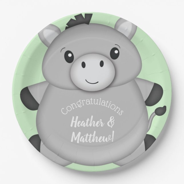 Donkey Baby Shower Green Pappteller (Vorderseite)