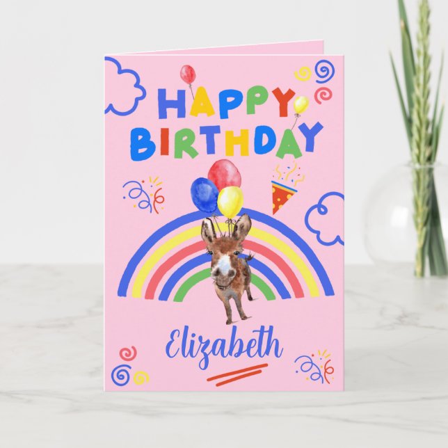 Donkey Birthday Card in Pink Karte (Vorderseite)