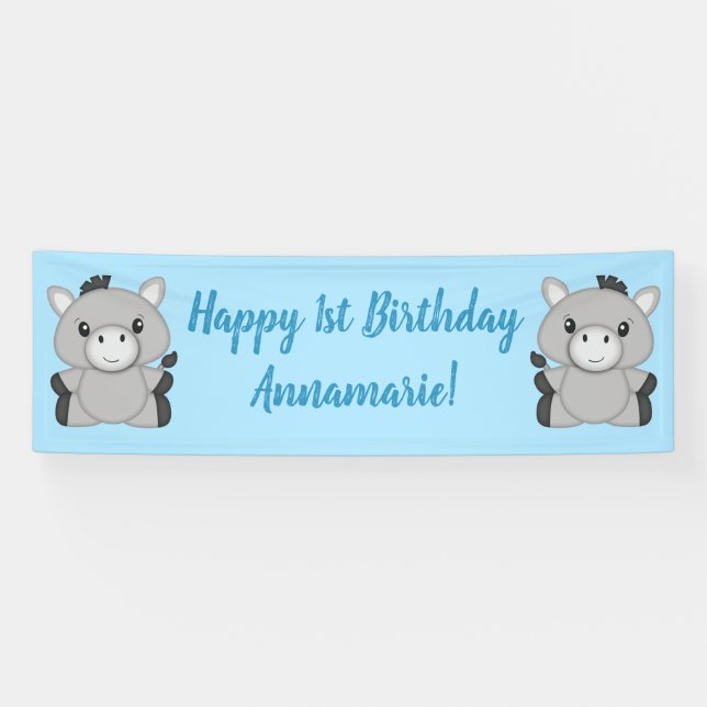 Donkey Birthday Party Blue Banner (Horizontal)