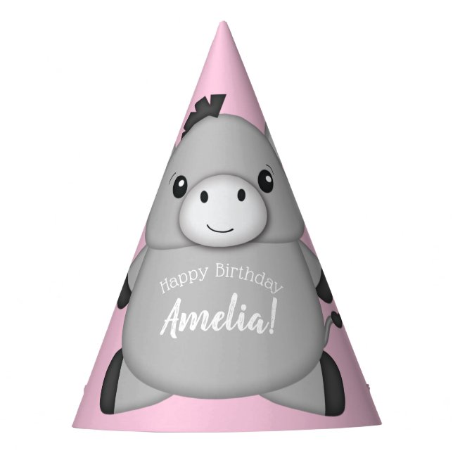 Donkey Birthday Party Pink Partyhütchen (Vorderseite)
