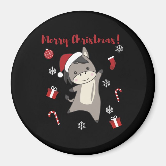 Donkey Christmas Donkeys Winter Animals Magnet (Vorne)