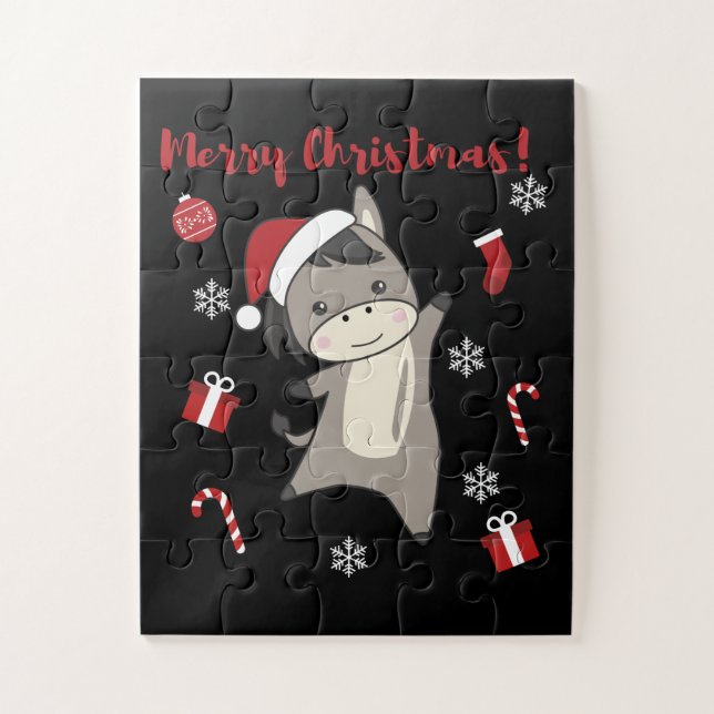 Donkey Christmas Donkeys Winter Animals Puzzle (Vertikal)