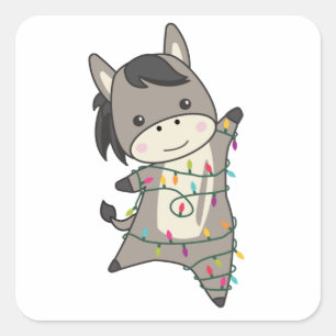Donkey Christmas Donkeys Winter Animals Quadratischer Aufkleber