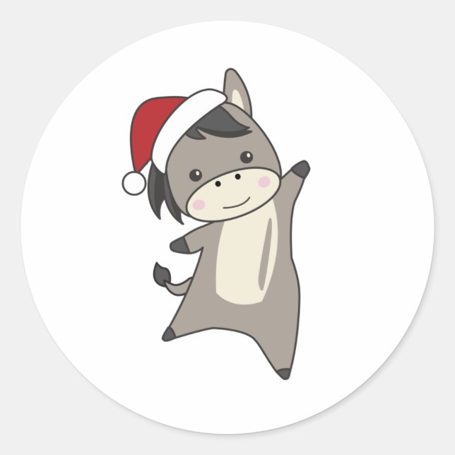 Donkey Christmas Donkeys Winter Animals Runder Aufkleber (Vorderseite)