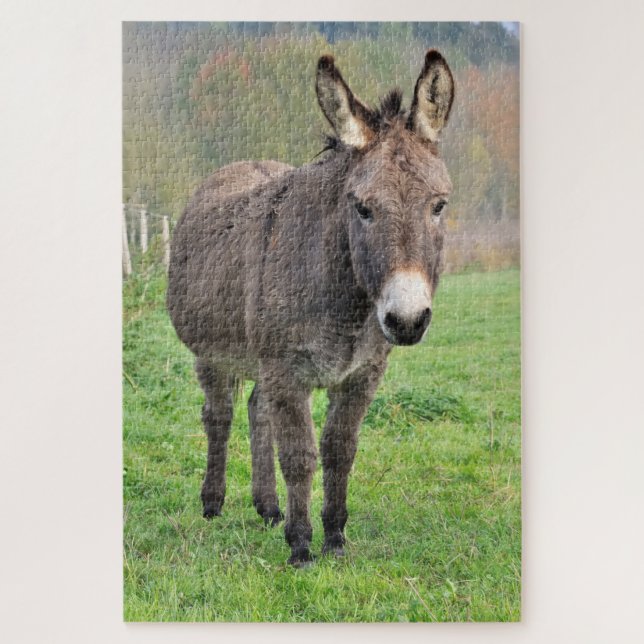 Donkey Farm Animal In Green Pasture Nature Puzzle (Vertikal)