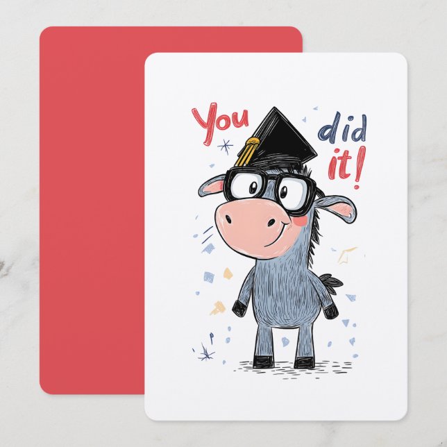 Donkey Genius Abschluss - Nerd Brille und Cap Einladung (Vorne/Hinten)