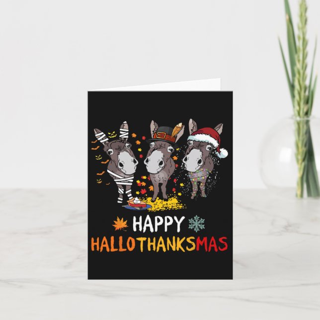 Donkey Happy Hallothanksmas Halloween-Erntedank Karte (Vorderseite)