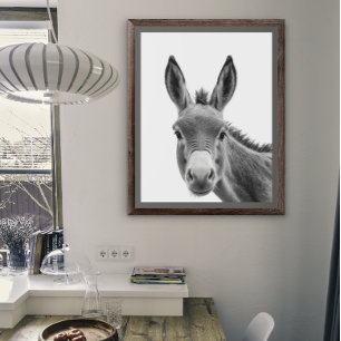 Donkey Head Portrait Schwarz-weiß Poster
