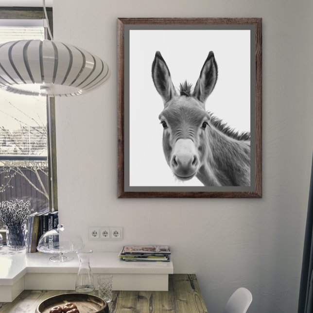 Donkey Head Portrait Schwarz-weiß Poster (Von Creator hochgeladen)