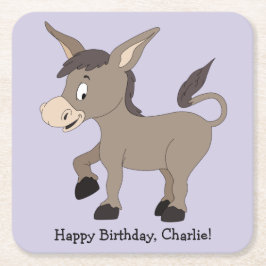 Donkey-Illustration benutzerdefinierter Text-Papie Rechteckiger Pappuntersetzer